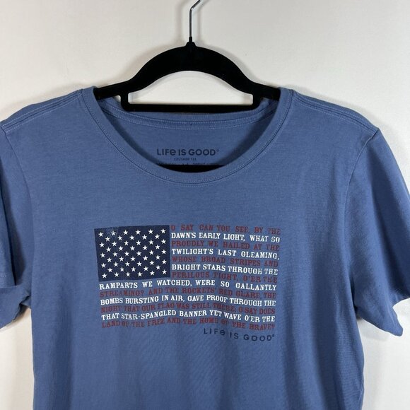 Life is Good Short Sleeve Star Spangled Banner Flag Shirt Women's Sz M 4th July - Picture 2 of 8